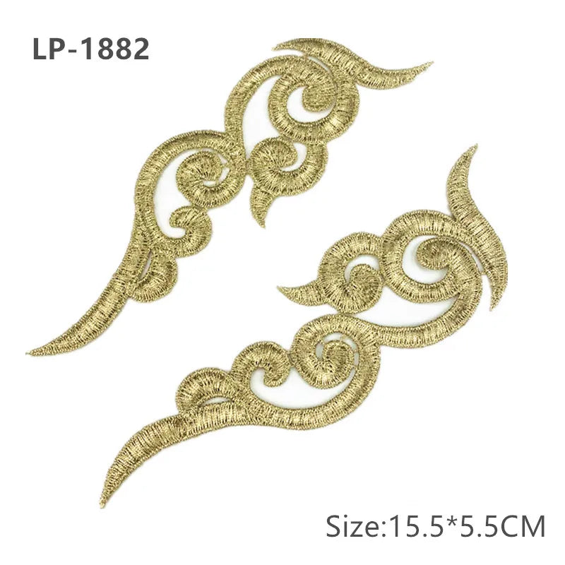 zsbszc Mirror Pair Embroidered patches Golden Guipure Lace Sewing lace for dress Applique DIY Bridal Headdres Lace Collar JA104