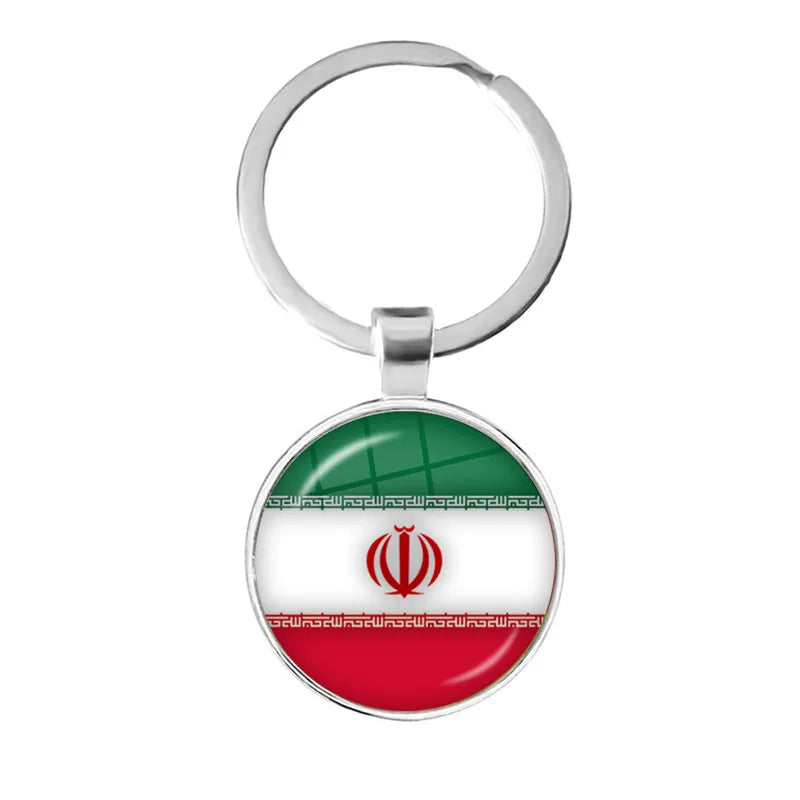 National Flag Glass Cabochon Keychain Greece,Jordan,Italy,Nigeria,Germany,Iran,Czech Republic,Côte d'Ivoire,Lithuania Key Ring