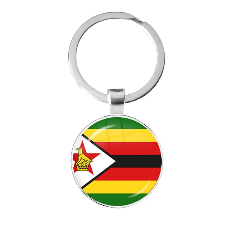 Malta Zambia Zimbabwe Latvia Armenia Azerbaijan Saudi Arabia UAE Morocco Glass Cabochon National Flag Keychain Keyholder Gift