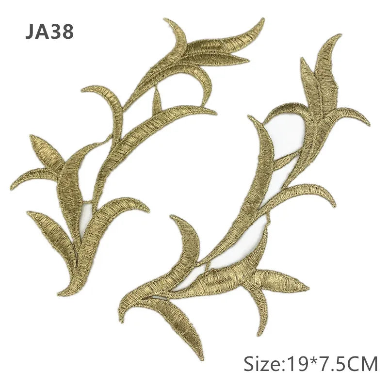 zsbszc Mirror Pair Embroidered patches Golden Guipure Lace Sewing lace for dress Applique DIY Bridal Headdres Lace Collar JA104