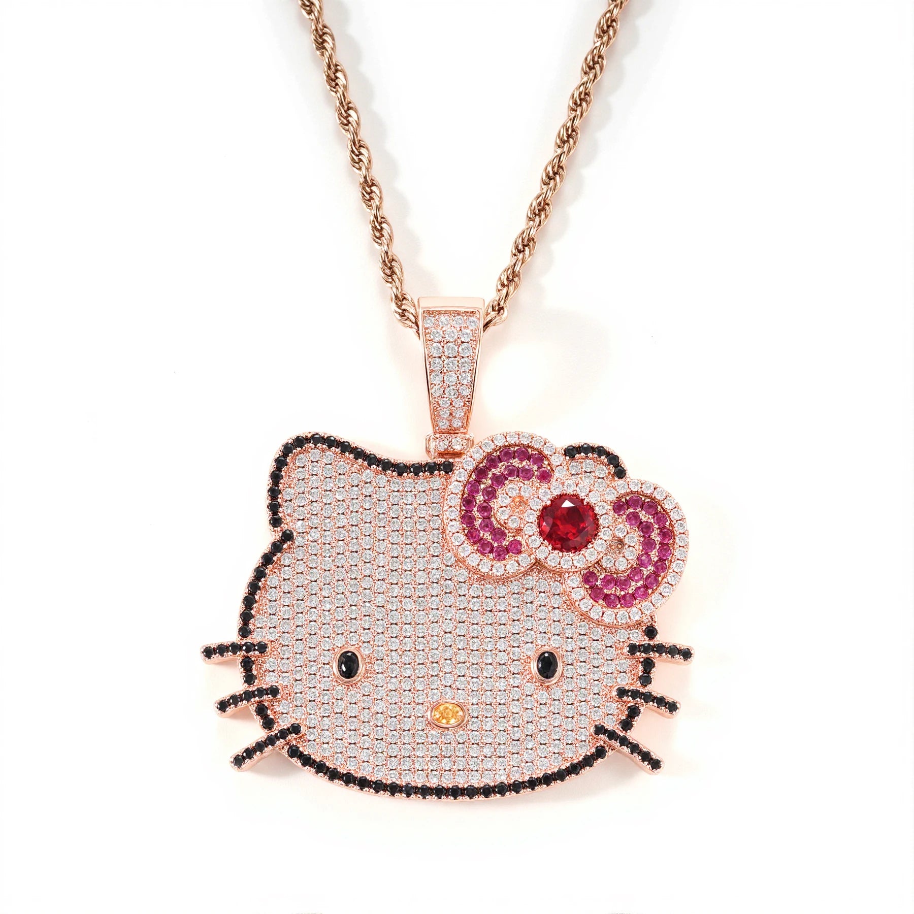 Fashion Women's Cute Hello Kitty Cat Necklace Pendant Iced Out Cartoon Necklaces Gold Plating for Anniversaries