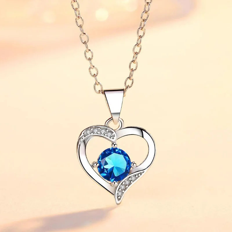 KOFSAC New Luxury Crystal CZ Heart Pendant Choker Necklace 925 Sterling Silver Chain Necklaces For Women Wedding Jewelry Gifts