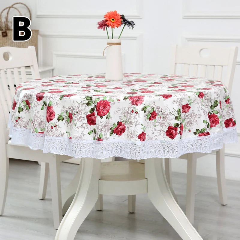 Pastoral Flower Style Round Table Cloth PVC Plastic Thick Tablecloth Oil Proof Waterproof Fabric Tables Cover Decorative Kitchen