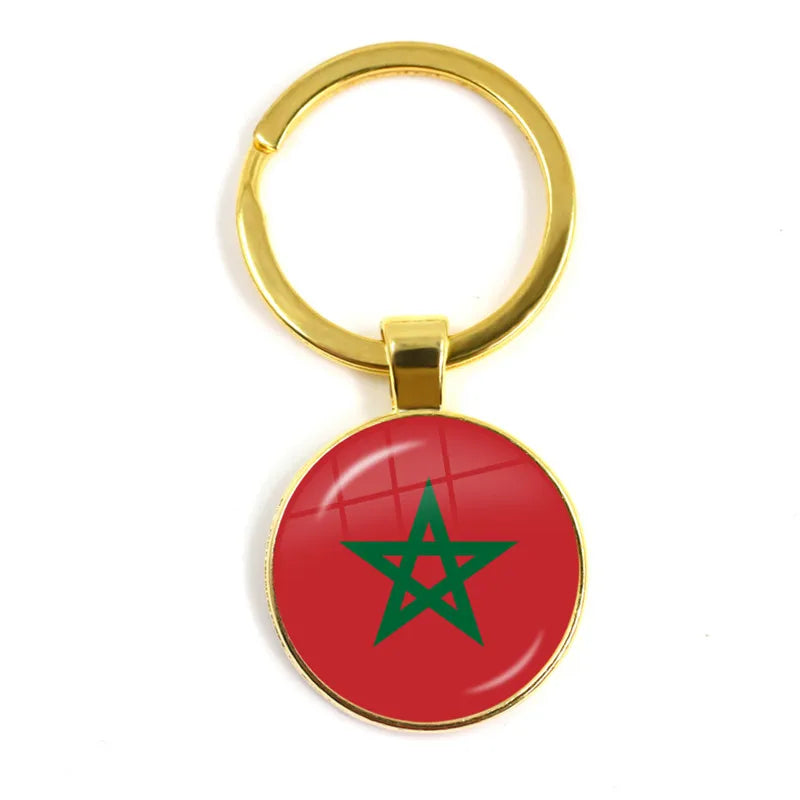 Malta Zambia Zimbabwe Latvia Armenia Azerbaijan Saudi Arabia UAE Morocco Glass Cabochon National Flag Keychain Keyholder Gift