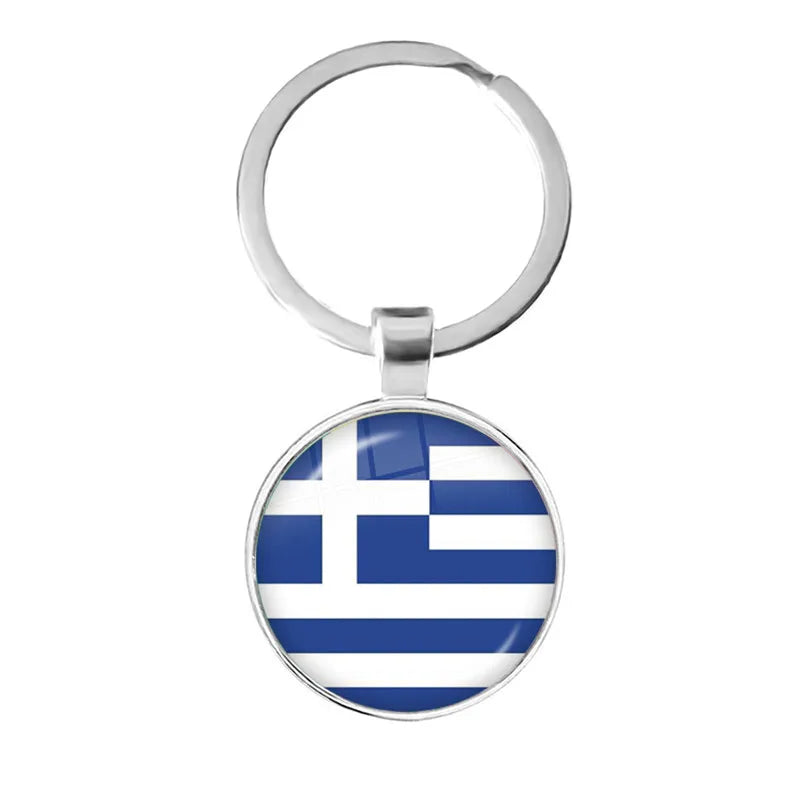 National Flag Glass Cabochon Keychain Greece,Jordan,Italy,Nigeria,Germany,Iran,Czech Republic,Côte d'Ivoire,Lithuania Key Ring
