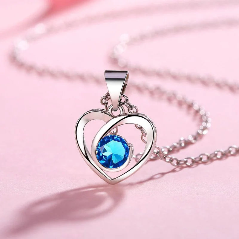 KOFSAC New Luxury Crystal CZ Heart Pendant Choker Necklace 925 Sterling Silver Chain Necklaces For Women Wedding Jewelry Gifts