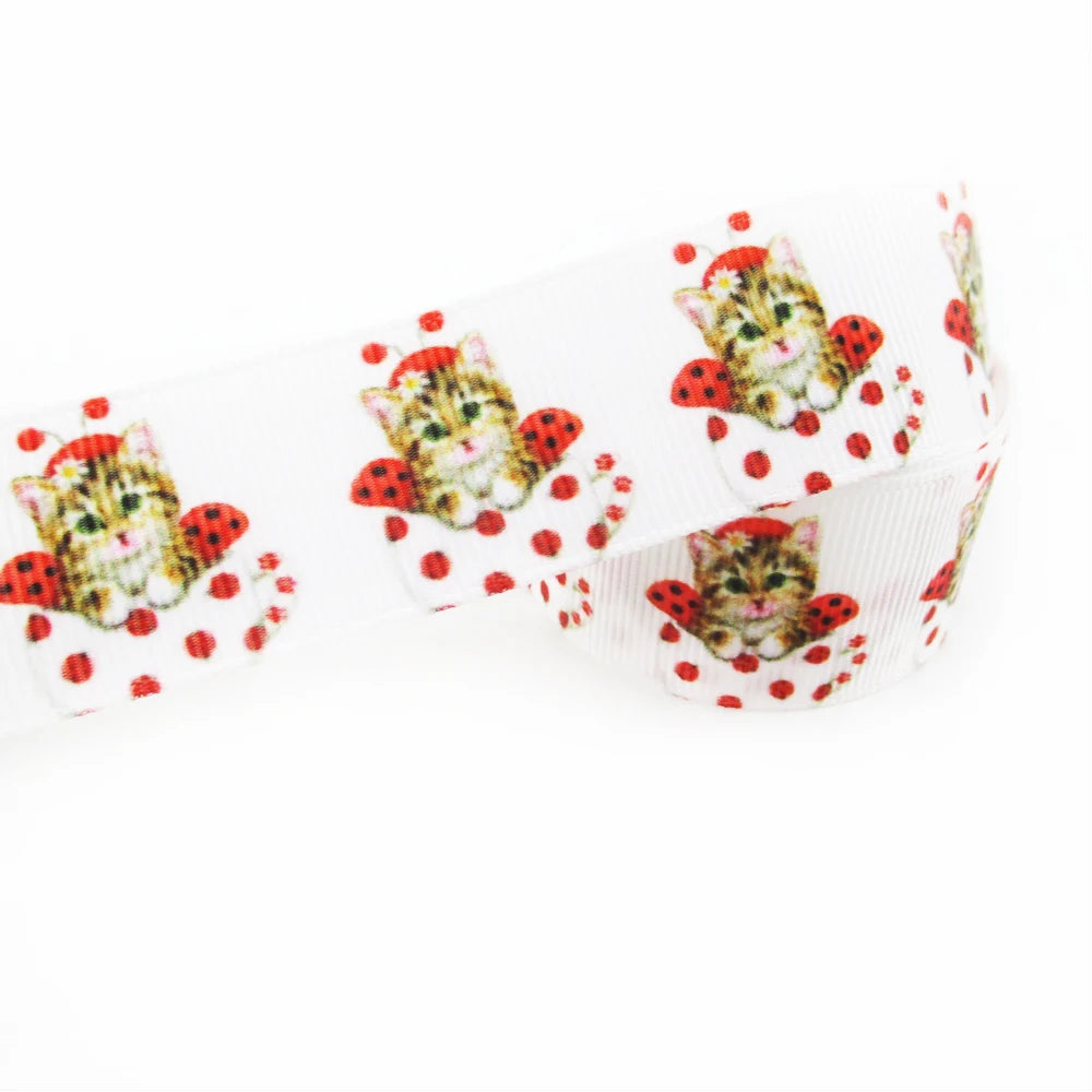 5 Yards Multi Size Cute Cat Theme Ribbons Grosgrain Animal Printed Decorations DIY Sewing Crafts For Making Hair Bows