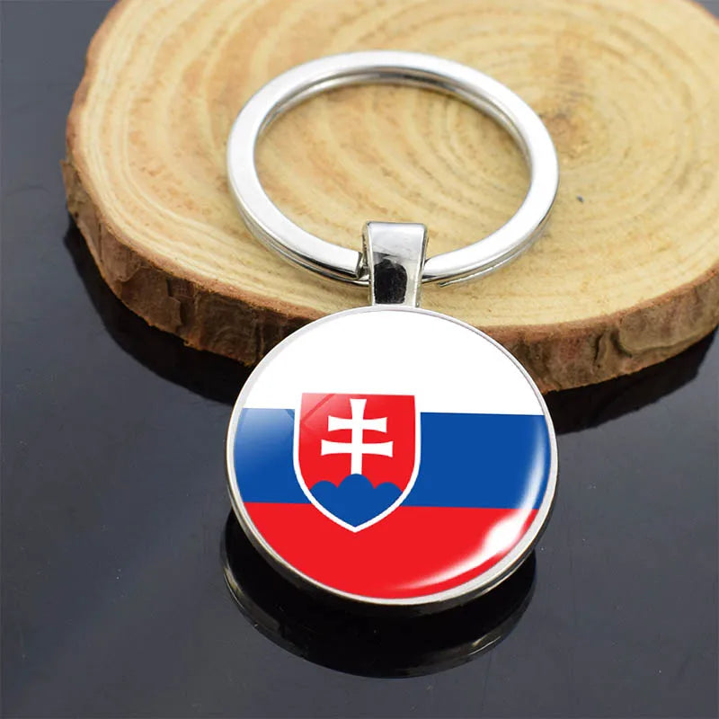 National Flag Key Chains Austria Czech Republic Slovakia Switzerland Liechtenstein Poland Germany Cuba Double Side Glass Keyring