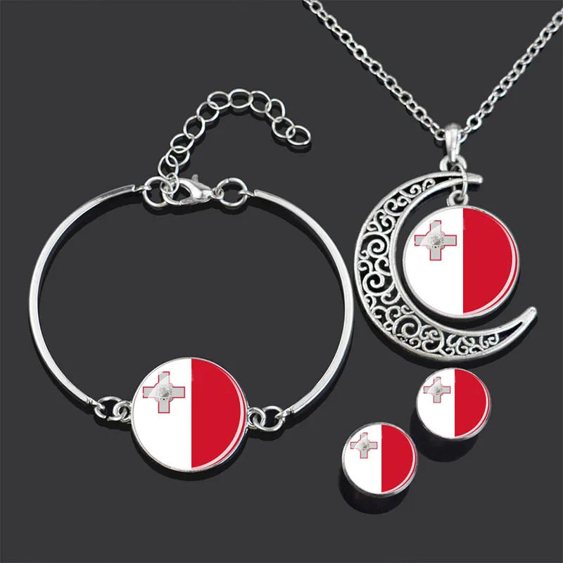 Bracelet Necklace Earrings Jewelry Set Czech Republic Flag Glass Cabochon European Countries Flag Necklace Set for Women Gifts