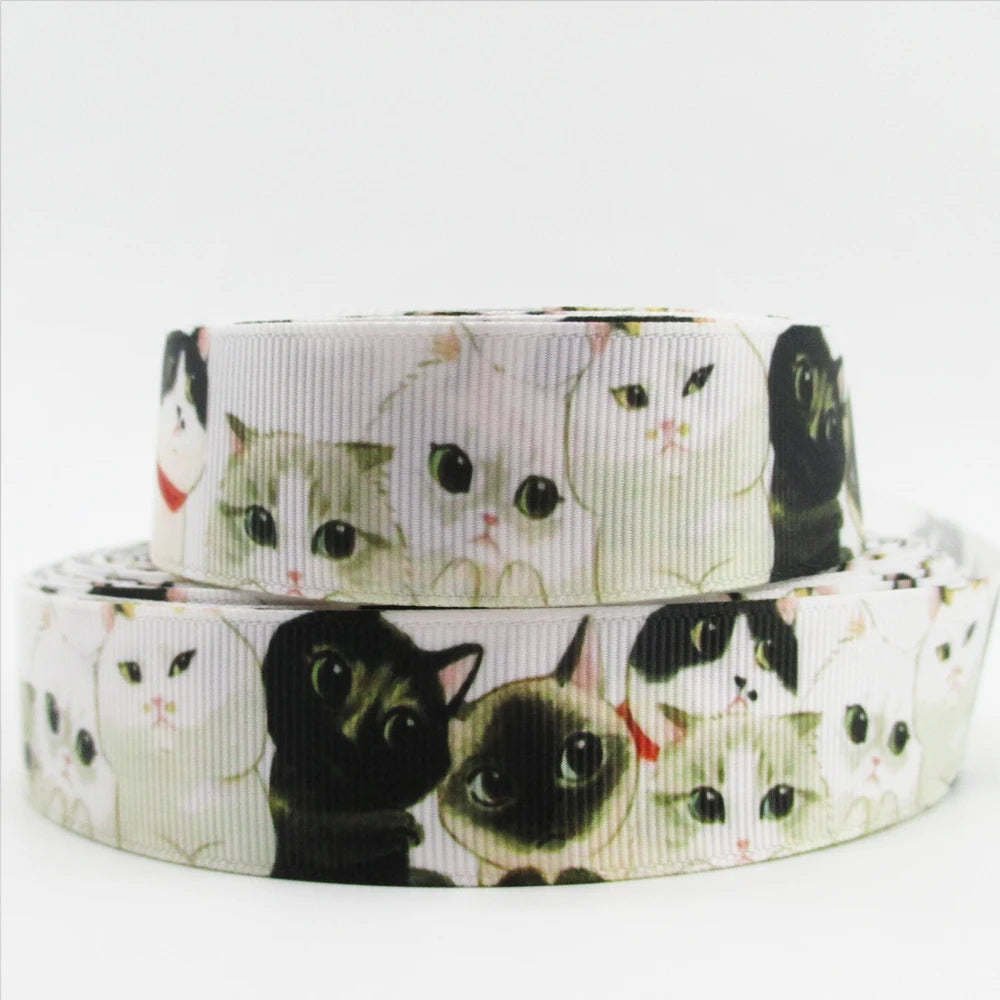 5 Yards Multi Size Cute Cat Theme Ribbons Grosgrain Animal Printed Decorations DIY Sewing Crafts For Making Hair Bows