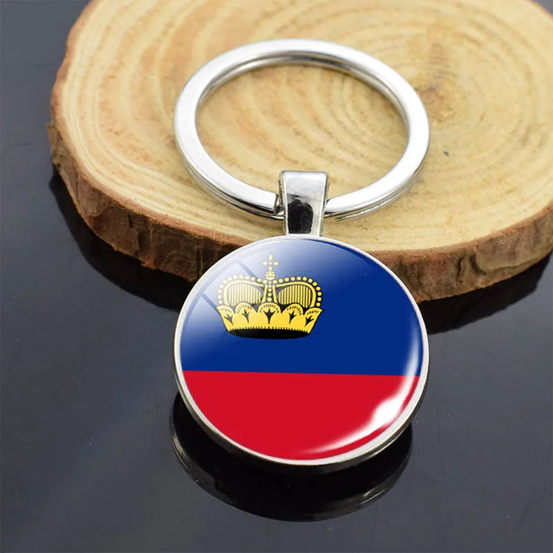 National Flag Key Chains Austria Czech Republic Slovakia Switzerland Liechtenstein Poland Germany Cuba Double Side Glass Keyring