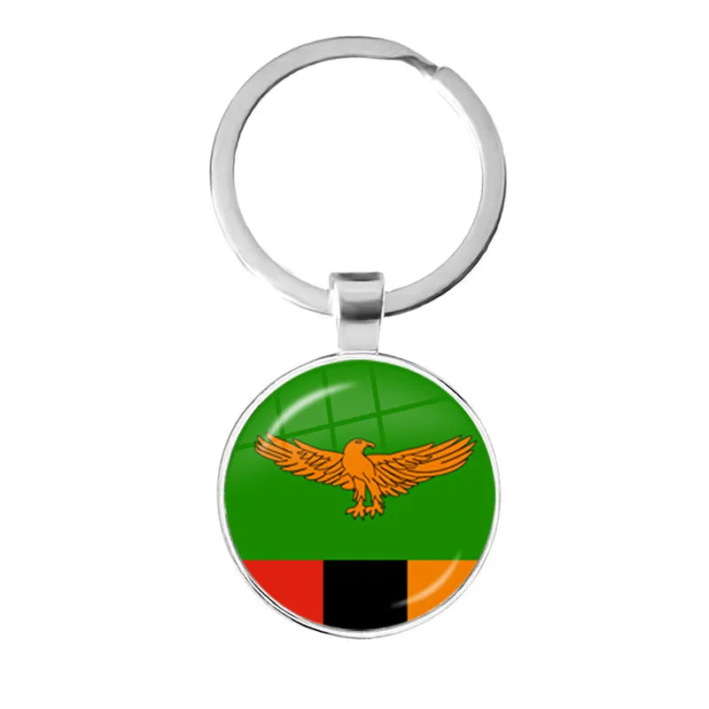 Malta Zambia Zimbabwe Latvia Armenia Azerbaijan Saudi Arabia UAE Morocco Glass Cabochon National Flag Keychain Keyholder Gift