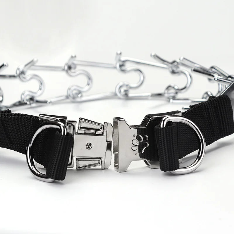 Pit Bull German Shepherd Training Metal Gear Prong Dog Collar with Quick Release Snap Buckle Plated Pet Collar