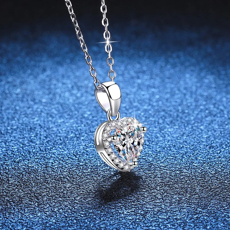 Heart Shape 1ct  Moissanite Diamond Jewelry, 925 Sterling Silver Moissanite Heart Pendant Necklace Women