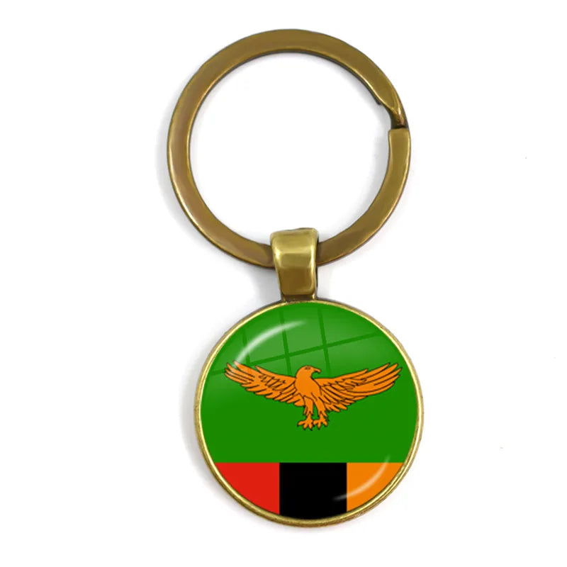 Malta Zambia Zimbabwe Latvia Armenia Azerbaijan Saudi Arabia UAE Morocco Glass Cabochon National Flag Keychain Keyholder Gift