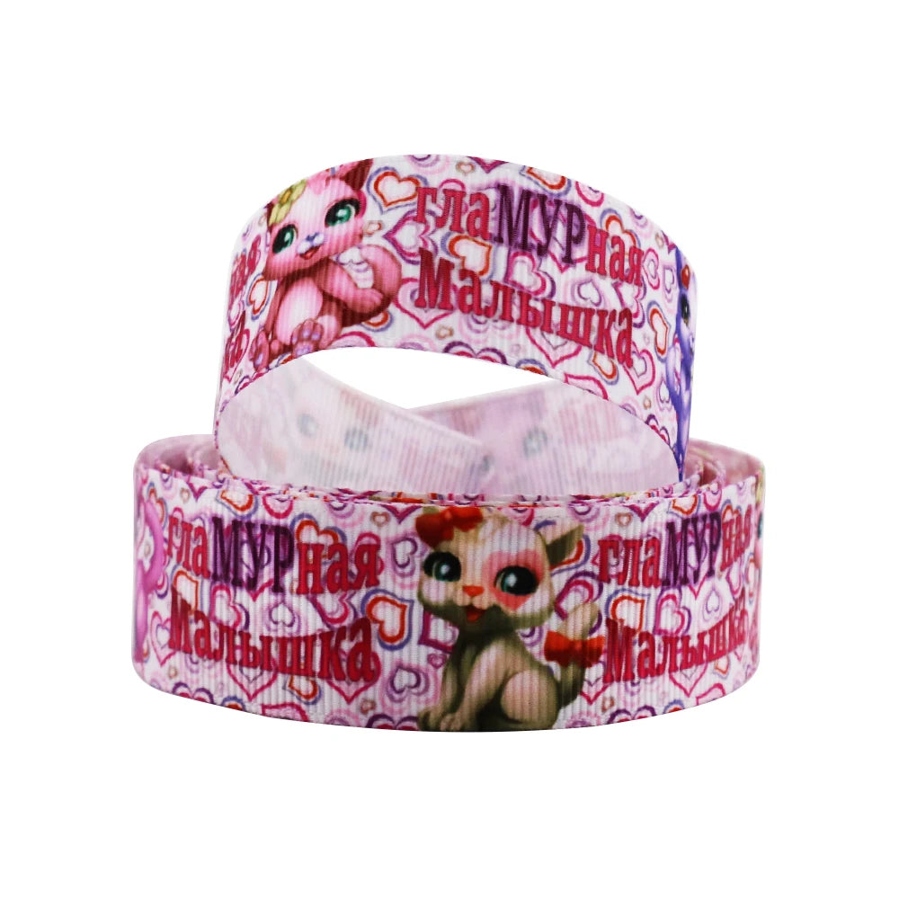 5 Yards Multi Size Cute Cat Theme Ribbons Grosgrain Animal Printed Decorations DIY Sewing Crafts For Making Hair Bows