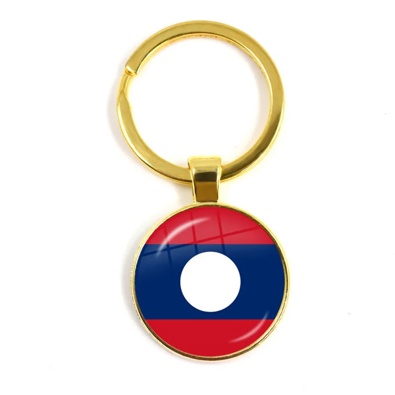 Malaysia, Laos, Denmark, Norway, Sweden, Slovakia National Flag Keychain 25mm Glass Cabochon Key Rings For Women Men Gift