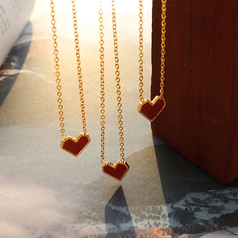 New  French Love Heart Acrylic Stainless Steel Necklace for Women Gift Titanium Steel 18k Gold Heart Collar Necklace Wholesale
