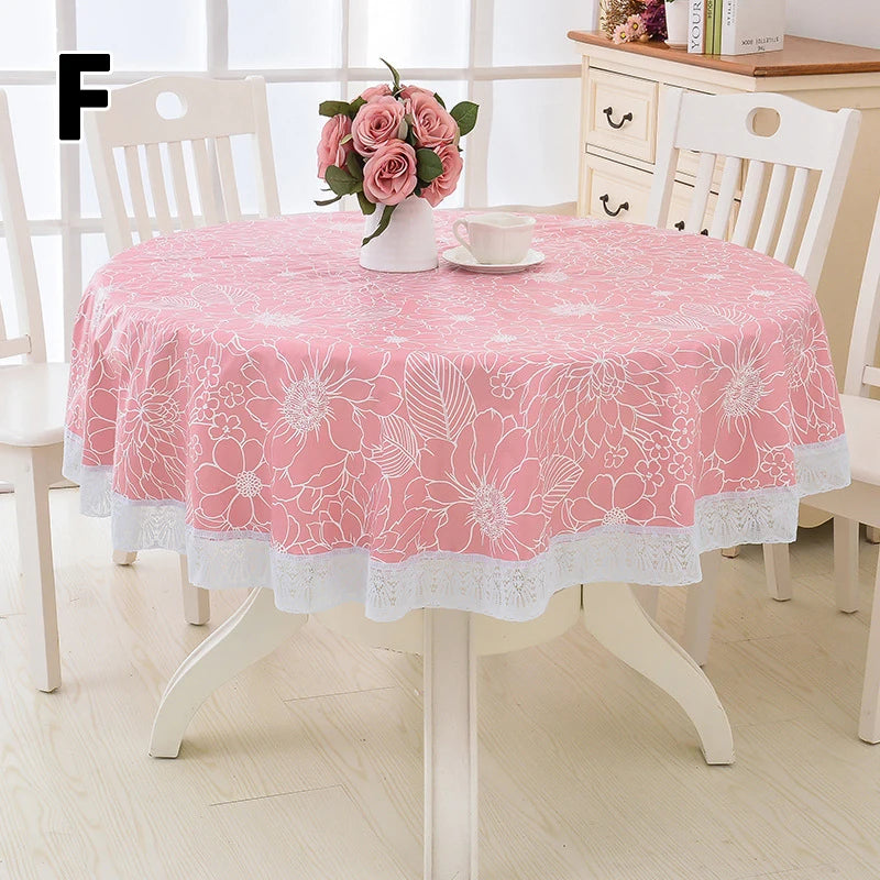 Pastoral Flower Style Round Table Cloth PVC Plastic Thick Tablecloth Oil Proof Waterproof Fabric Tables Cover Decorative Kitchen
