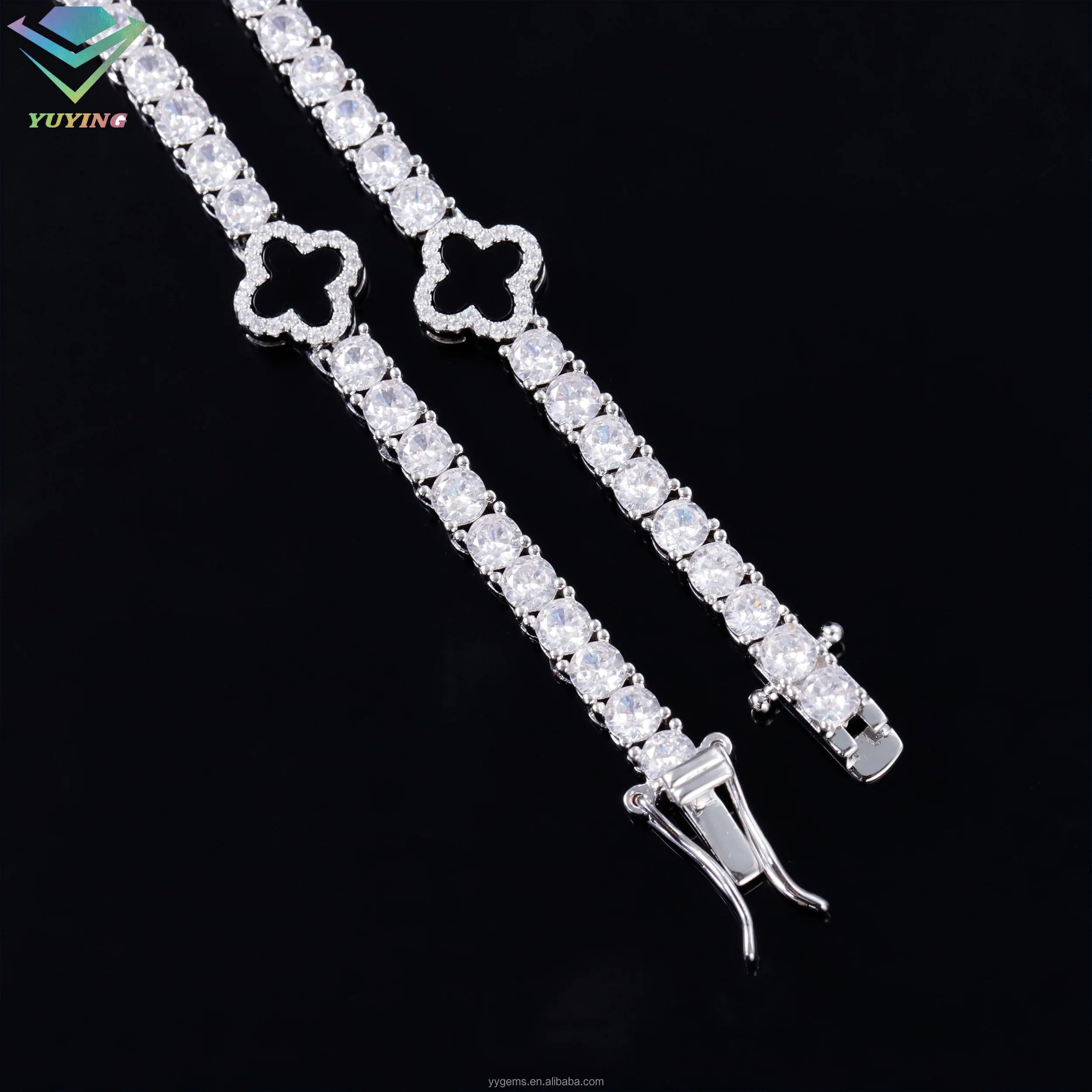 Lucky Four Leaf Clover Tennis Bracelet Hip Hop Jewelry 3mm 4mm 5mm S925 Silver Iced Out Moissanite Clover Tennis Bracelet