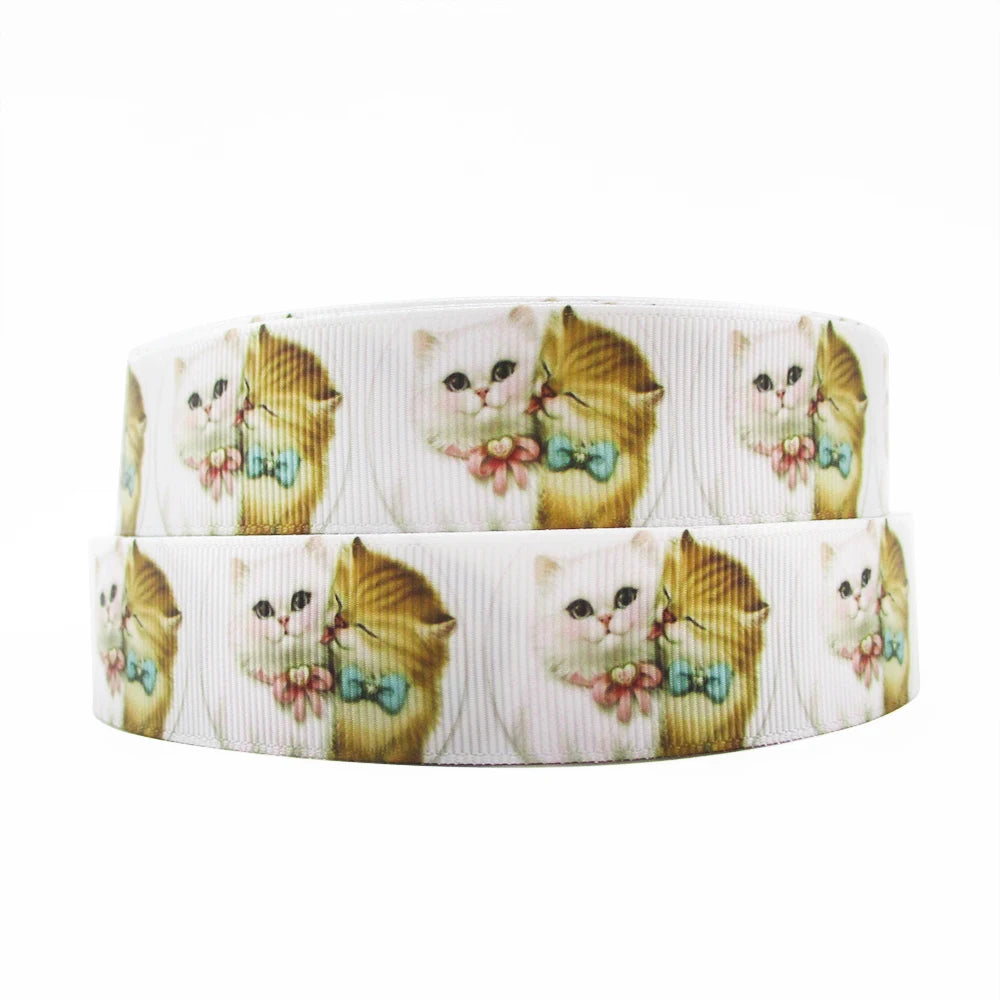 5 Yards Multi Size Cute Cat Theme Ribbons Grosgrain Animal Printed Decorations DIY Sewing Crafts For Making Hair Bows