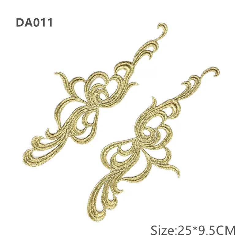 zsbszc Mirror Pair Embroidered patches Golden Guipure Lace Sewing lace for dress Applique DIY Bridal Headdres Lace Collar JA104