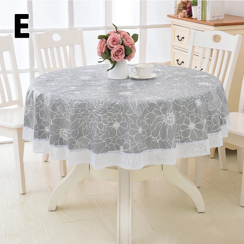 Pastoral Flower Style Round Table Cloth PVC Plastic Thick Tablecloth Oil Proof Waterproof Fabric Tables Cover Decorative Kitchen