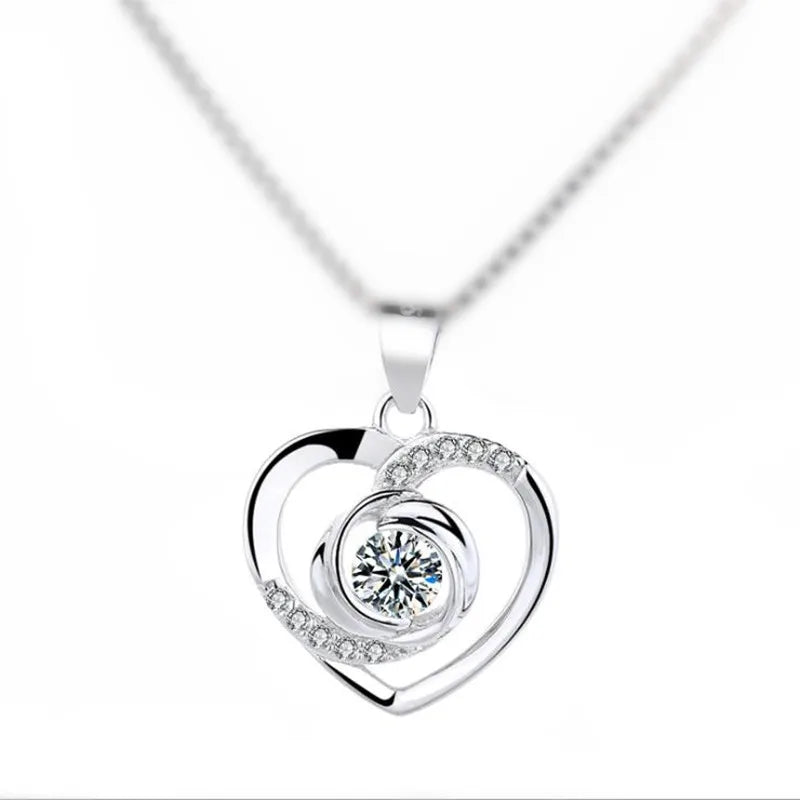 KOFSAC New Luxury Crystal CZ Heart Pendant Choker Necklace 925 Sterling Silver Chain Necklaces For Women Wedding Jewelry Gifts