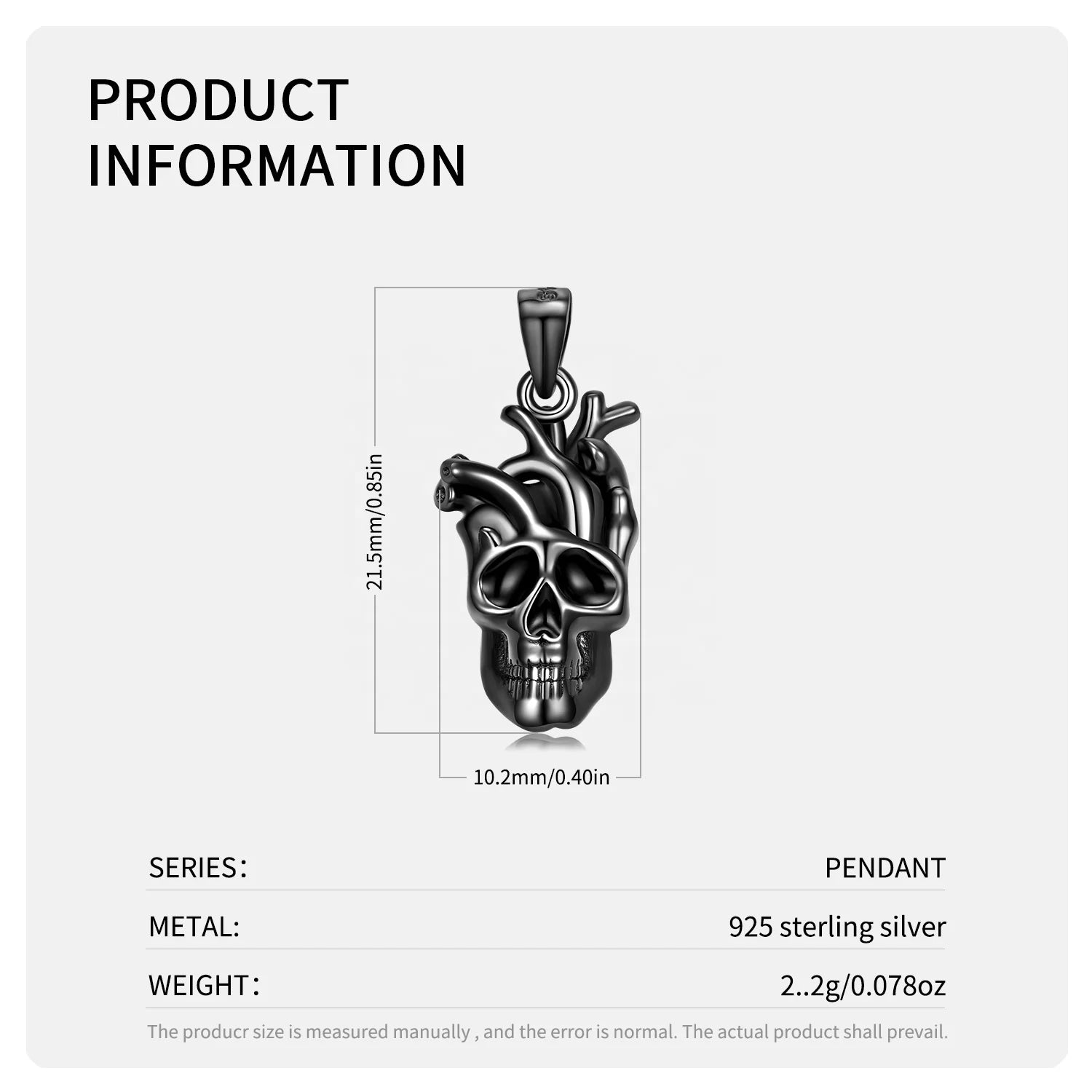 Vascular Skull Pendants for Necklace Real 925 Sterling Silver Necklaces Jewelry for Women Men Fashion Jewelry Halloween Gift