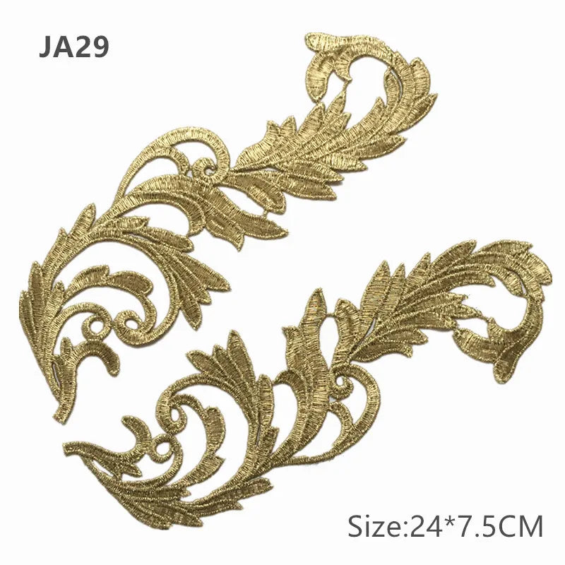 zsbszc Mirror Pair Embroidered patches Golden Guipure Lace Sewing lace for dress Applique DIY Bridal Headdres Lace Collar JA104
