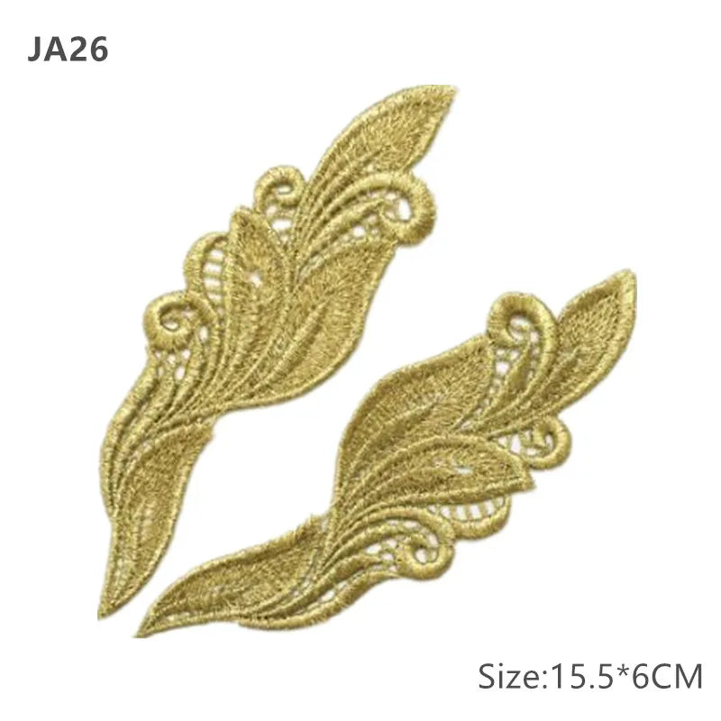 zsbszc Mirror Pair Embroidered patches Golden Guipure Lace Sewing lace for dress Applique DIY Bridal Headdres Lace Collar JA104