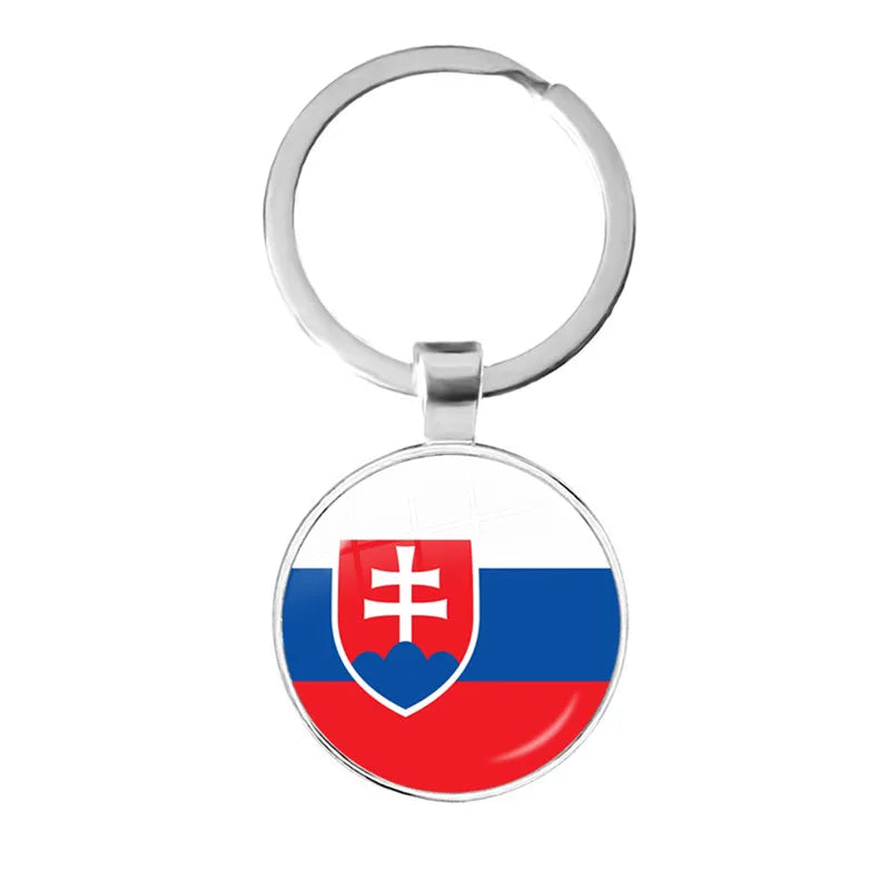 Malaysia, Laos, Denmark, Norway, Sweden, Slovakia National Flag Keychain 25mm Glass Cabochon Key Rings For Women Men Gift