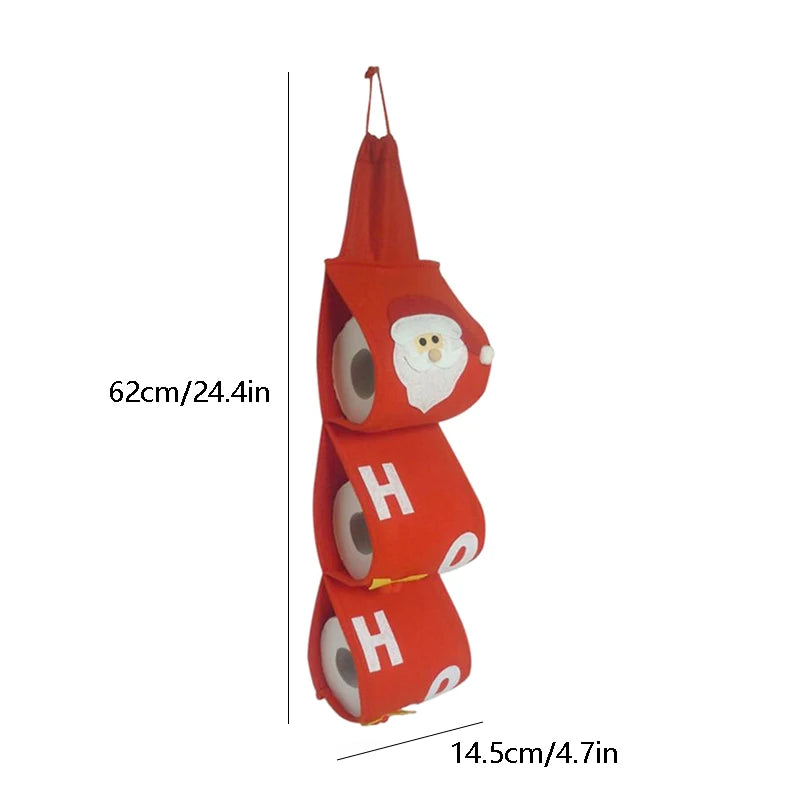 Christmas Toilet Roll  Paper Holder Santa Claus Roll Paper Storage Bag Covers Wall Hanging Paper Organizer Christmas Holder