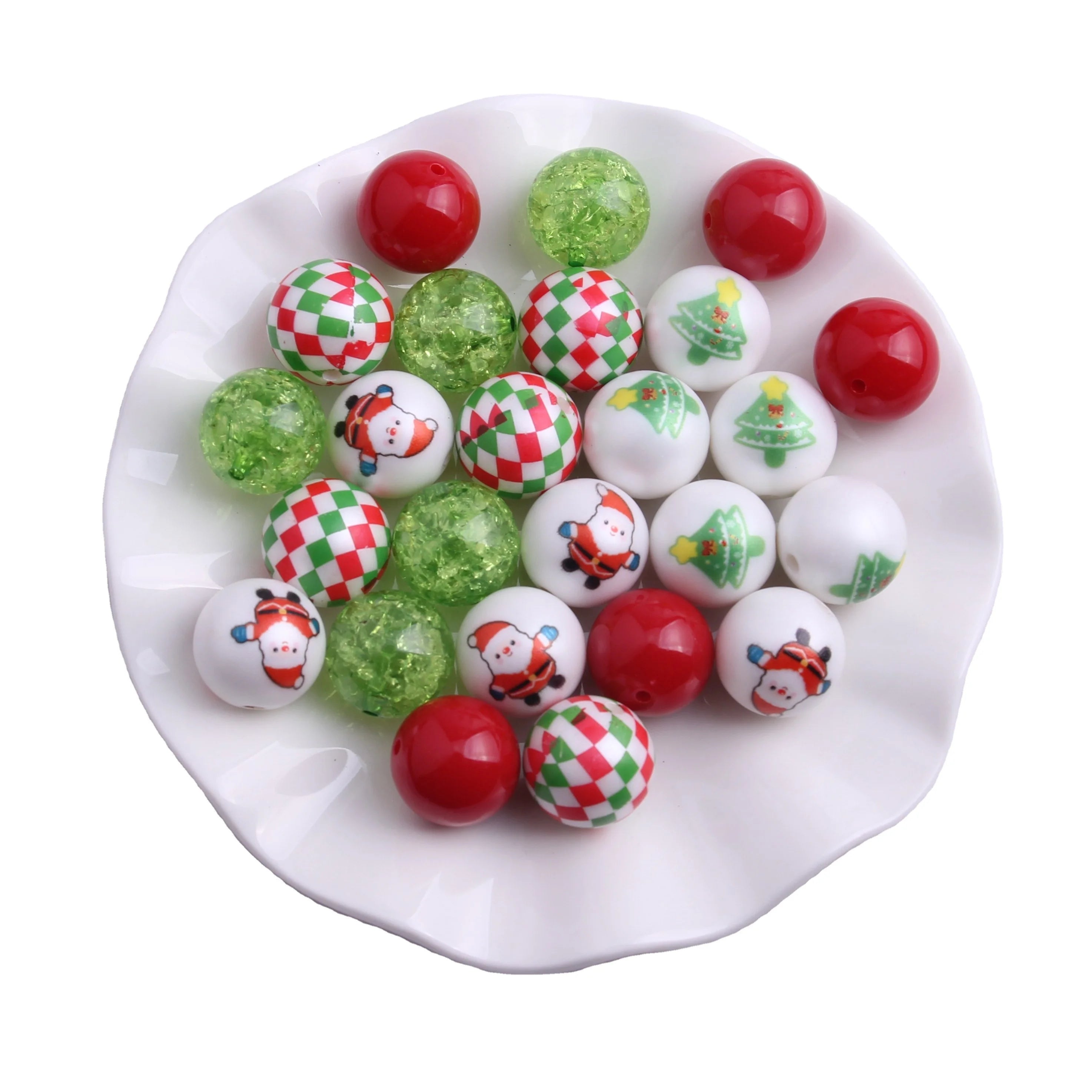 AM-041 100pcs Pack Wholesales Christmas Red Green Mix Set  Acrylic Chunky  Beads  for Kids Girls Jewelry Making Necklace 20mm