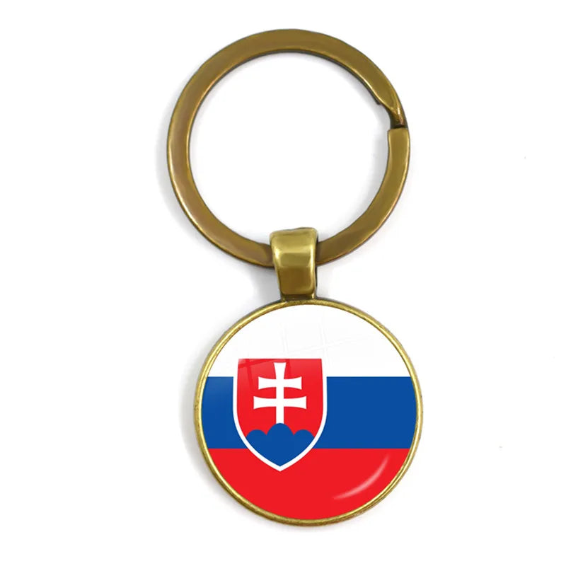 Malaysia, Laos, Denmark, Norway, Sweden, Slovakia National Flag Keychain 25mm Glass Cabochon Key Rings For Women Men Gift