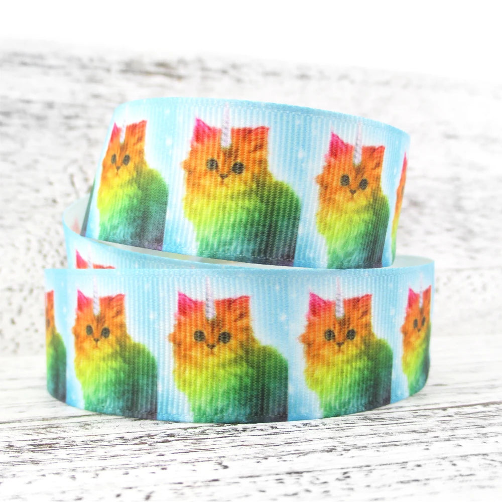5 Yards Multi Size Cute Cat Theme Ribbons Grosgrain Animal Printed Decorations DIY Sewing Crafts For Making Hair Bows