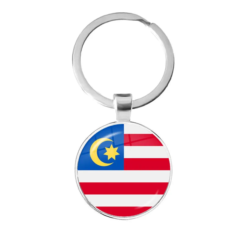 Malaysia, Laos, Denmark, Norway, Sweden, Slovakia National Flag Keychain 25mm Glass Cabochon Key Rings For Women Men Gift