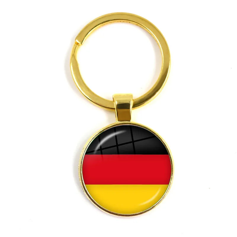 National Flag Glass Cabochon Keychain Greece,Jordan,Italy,Nigeria,Germany,Iran,Czech Republic,Côte d'Ivoire,Lithuania Key Ring
