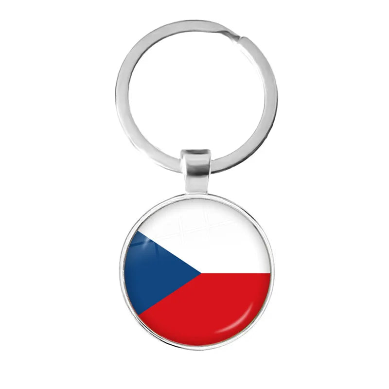 National Flag Glass Cabochon Keychain Greece,Jordan,Italy,Nigeria,Germany,Iran,Czech Republic,Côte d'Ivoire,Lithuania Key Ring
