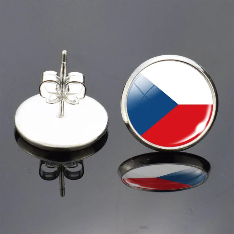 Bracelet Necklace Earrings Jewelry Set Czech Republic Flag Glass Cabochon European Countries Flag Necklace Set for Women Gifts