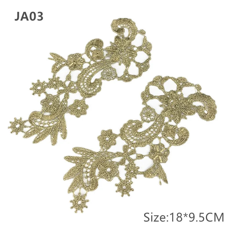 zsbszc Mirror Pair Embroidered patches Golden Guipure Lace Sewing lace for dress Applique DIY Bridal Headdres Lace Collar JA104
