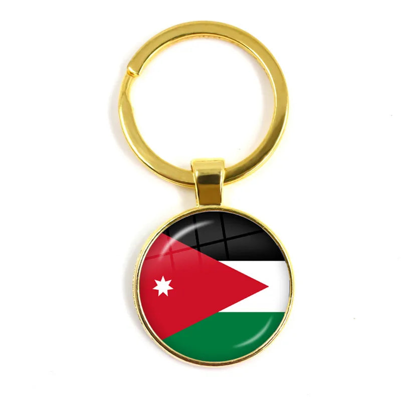 National Flag Glass Cabochon Keychain Greece,Jordan,Italy,Nigeria,Germany,Iran,Czech Republic,Côte d'Ivoire,Lithuania Key Ring