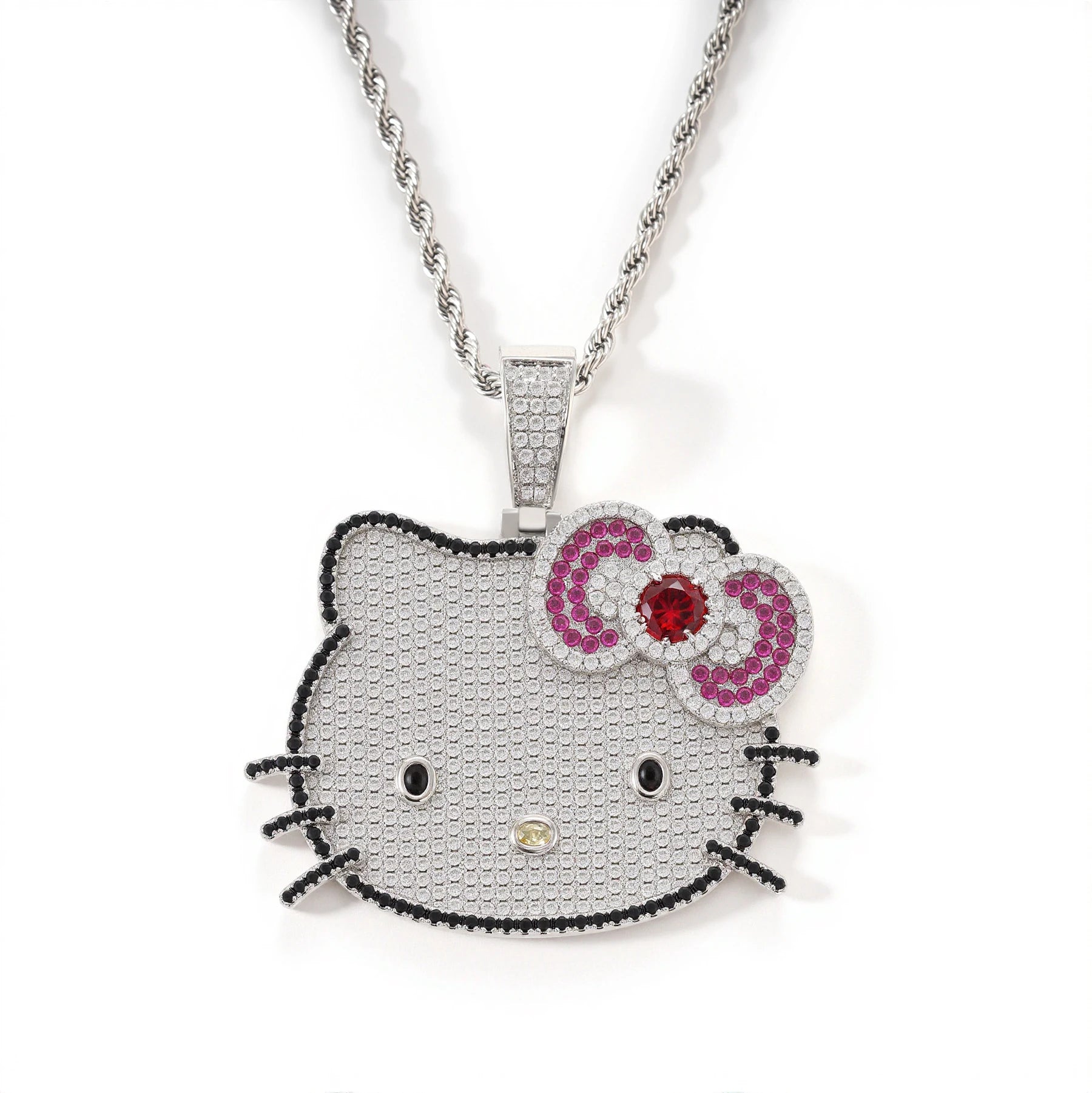 Fashion Women's Cute Hello Kitty Cat Necklace Pendant Iced Out Cartoon Necklaces Gold Plating for Anniversaries