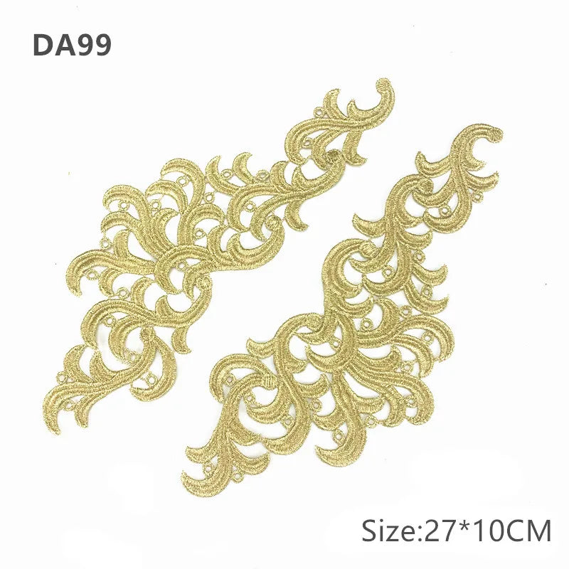 zsbszc Mirror Pair Embroidered patches Golden Guipure Lace Sewing lace for dress Applique DIY Bridal Headdres Lace Collar JA104