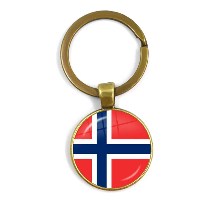 Malaysia, Laos, Denmark, Norway, Sweden, Slovakia National Flag Keychain 25mm Glass Cabochon Key Rings For Women Men Gift