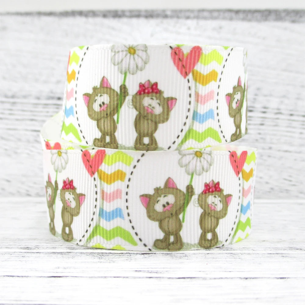 5 Yards Multi Size Cute Cat Theme Ribbons Grosgrain Animal Printed Decorations DIY Sewing Crafts For Making Hair Bows