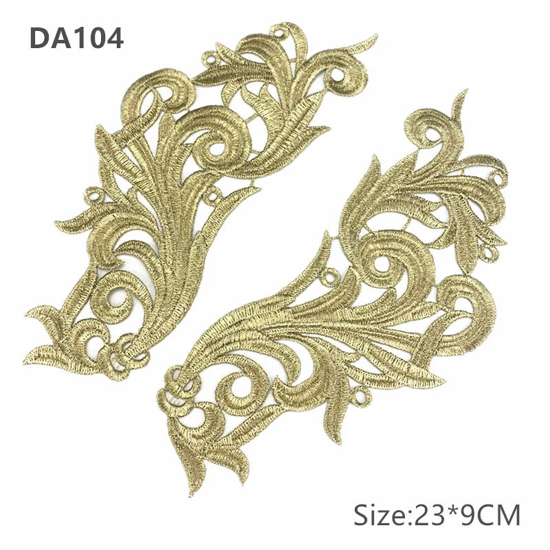 zsbszc Mirror Pair Embroidered patches Golden Guipure Lace Sewing lace for dress Applique DIY Bridal Headdres Lace Collar JA104