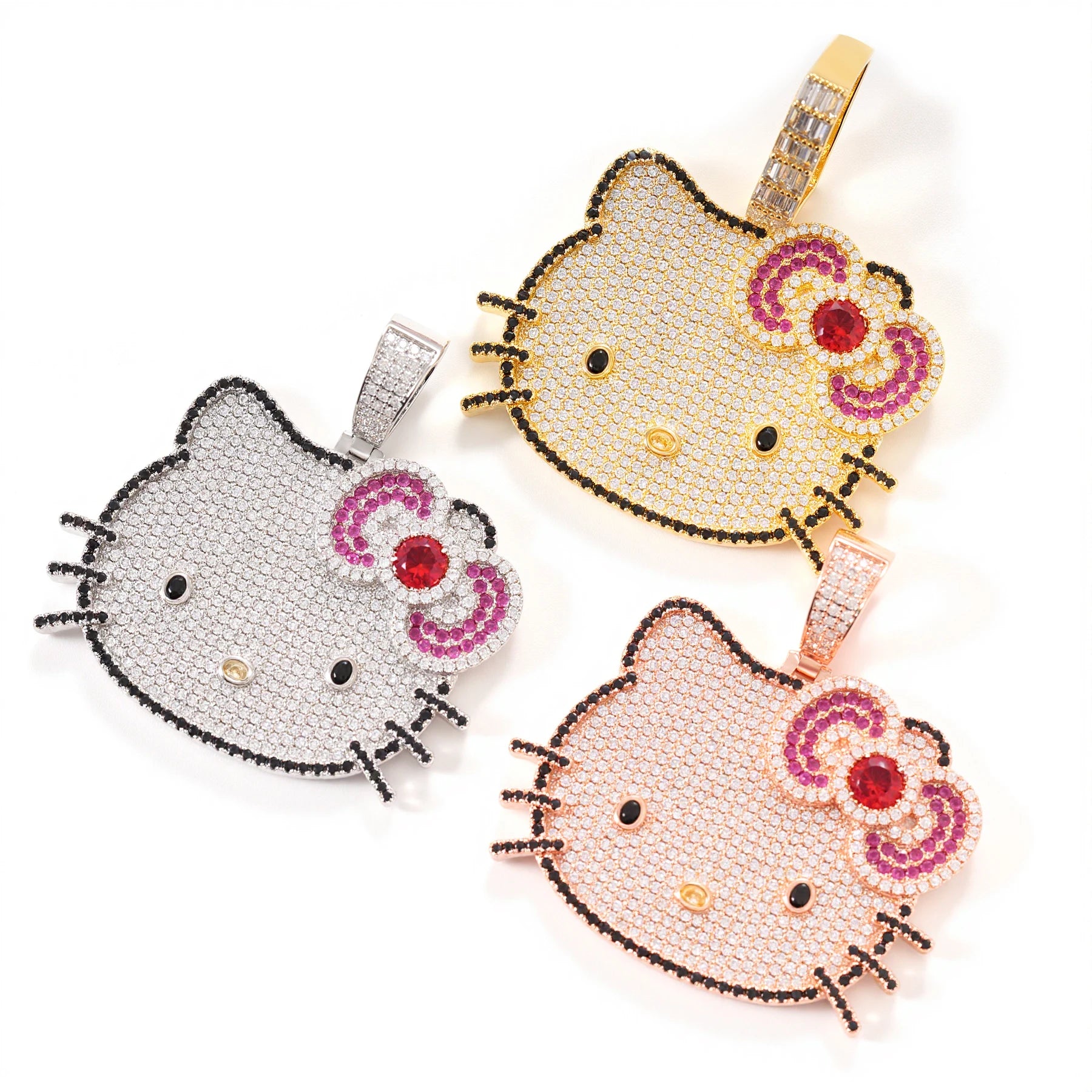 Fashion Women's Cute Hello Kitty Cat Necklace Pendant Iced Out Cartoon Necklaces Gold Plating for Anniversaries