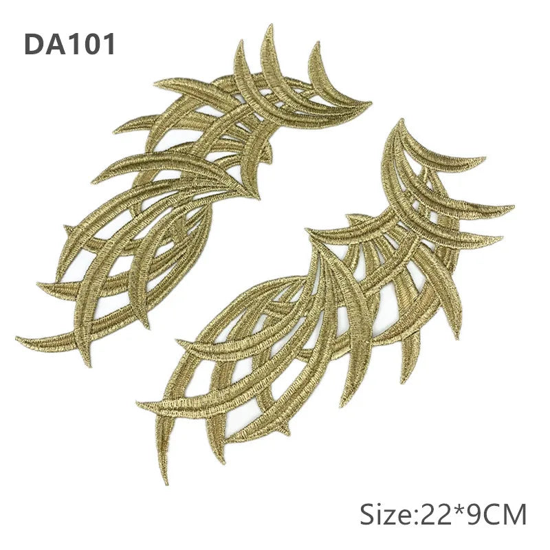 zsbszc Mirror Pair Embroidered patches Golden Guipure Lace Sewing lace for dress Applique DIY Bridal Headdres Lace Collar JA104