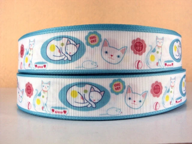 5 Yards Multi Size Cute Cat Theme Ribbons Grosgrain Animal Printed Decorations DIY Sewing Crafts For Making Hair Bows